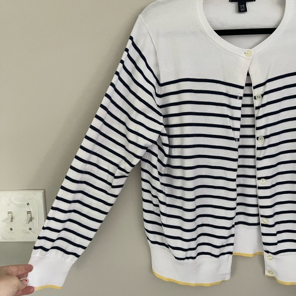Lands End Striped Cotton Button Up Cardigan - Picture 5 of 5